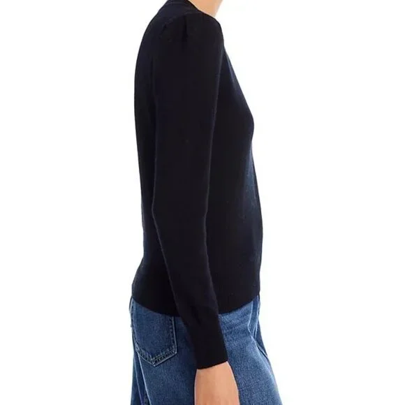 Aqua Cashmere Black Puff Sleeve Crewneck Sweater Size S NWT - Picture 5 of 6